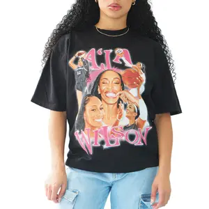 A’ja Wilson “22” Graphic T-Shirt –Classic Style Tee Featuring Basketball Collage Design, Perfect for Basketball Fans.