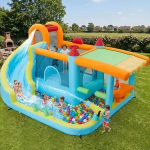 Inflatable Bounce House 14x10 FT with Slide & Splash Pool, 12-in-1 Kids Jump Castle with 450W Blower for Backyard