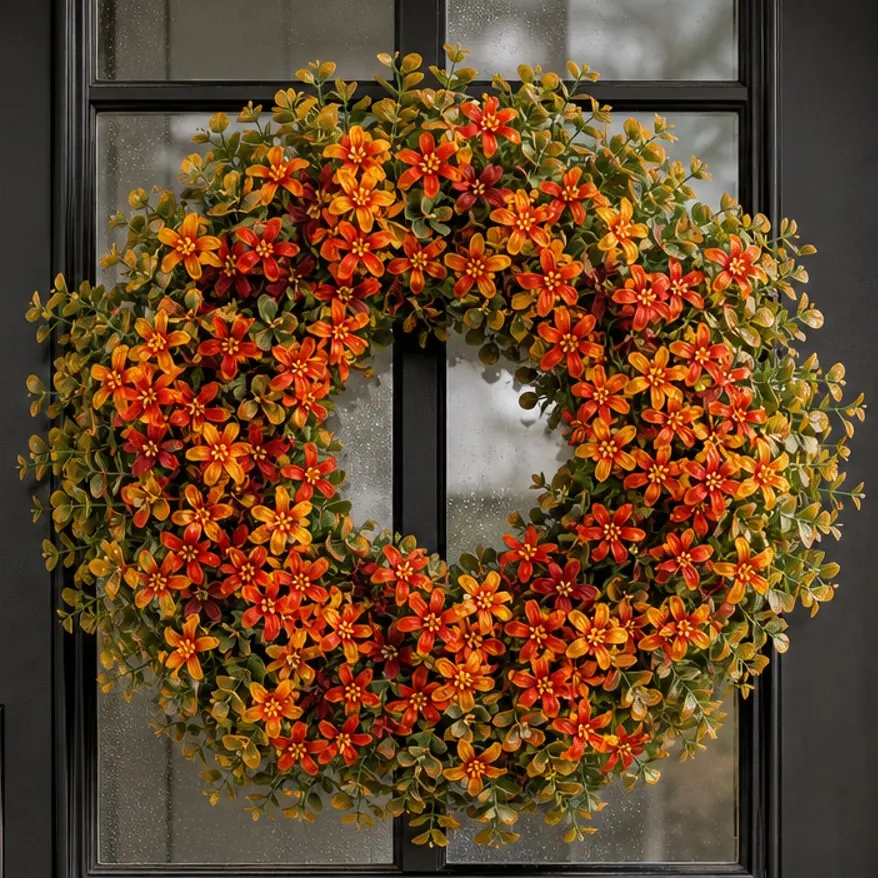 26" Fall Wreath with Hanger: Artificial Eucalyptus Wreath for Front Door UV-resistant Silk Campanula Flowers Harvest Festival Autumn Decor