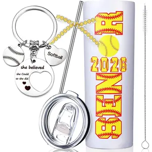 Rtteri Softball 2026 Senior Night Gift Set, 20 oz Tumbler with Straw and Lid, Softball Ribbon and Keychain, Graduation Gifts for Sport Players, Team Awards, 2026 Senior Night Present