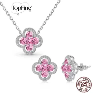 Lucky Clover Pendant Necklace Earrings Set, Made of 925 Sterling Silver with Cubic Zirconia, Perfect for Women's Everyday Commuter Look or Simple Outfit on Dates or Special Holidays, Also Makes a Great Gift for Girlfriends or Wives