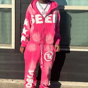 Autumn/Winter Vintage High Street Y2K Letter Sticker Embroidered Casual Loose Hoodie Jacket Straight-Leg Pants for Men & Women