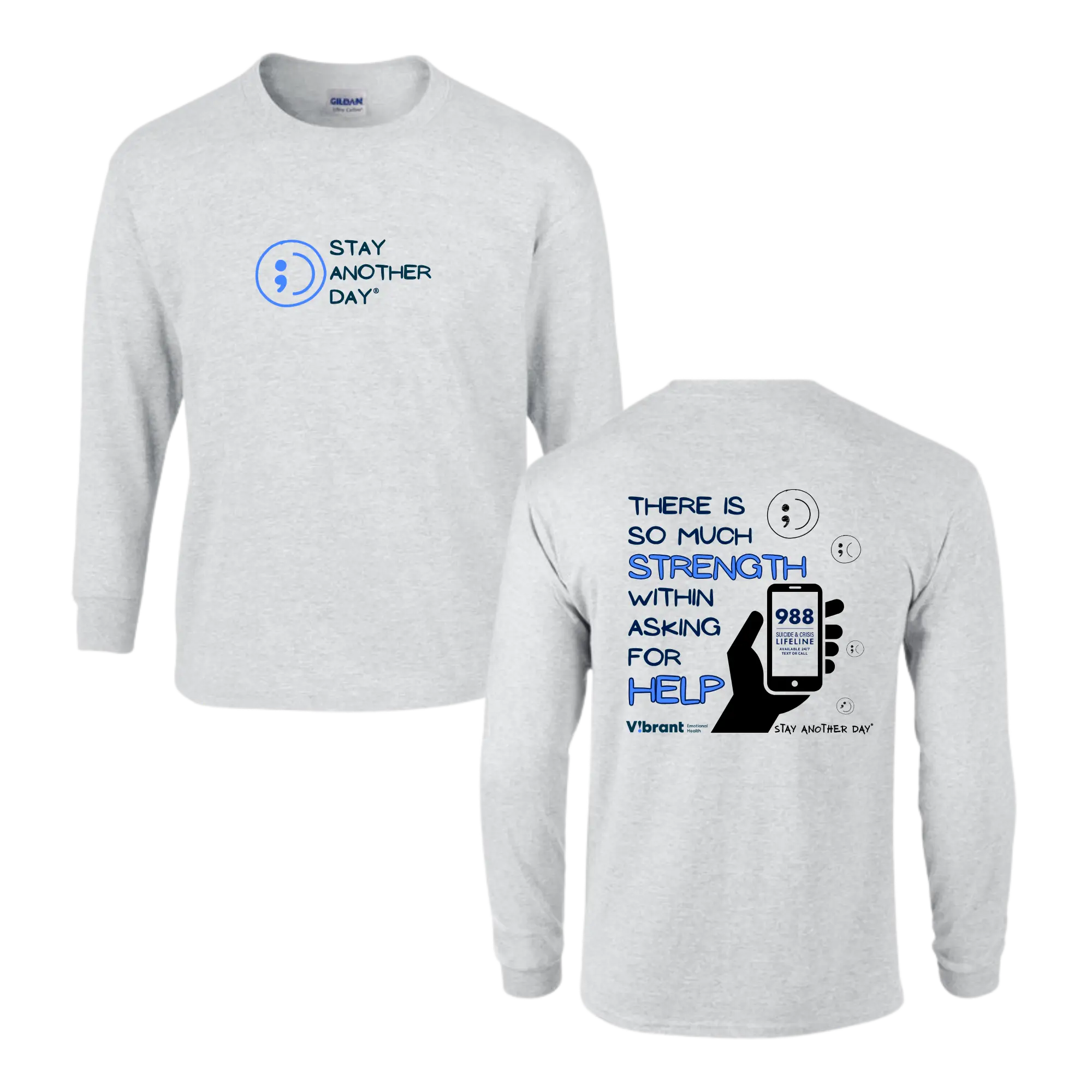 Stay Another Day x Vibrant Emotional Health Women's 988 "There Is Strength In Asking For Help" Classic Cotton Soft Long-Sleeve Shirt, Casual Top