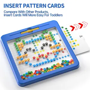 Magnetic dot drawing board for toddlers aged 2–5 years—an educational toy paired with a set of rich pattern cards, STEM fine motor skills training magnetic bead puzzle game, portable doodle board for travel, Montessori early learning teaching aid usable