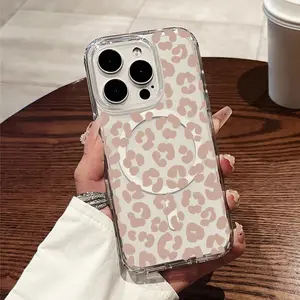 Leopard Print Spots Style Fashionable Surface. Transparent Thickened Shockproof Hard Case with Magnetic Ring Supports Wireless Charging for iPhone 17/16/15/14/13/12/73/X/XS/XR/Mini/Plus/Pro/Max/air - A Top Choice for Fresh and Stylish