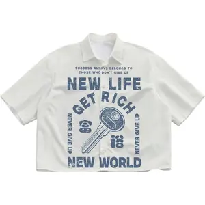 GORGLITTER Men's Graphic Button Up Cropped Shirt Short Sleeve Collar Top Streetwear