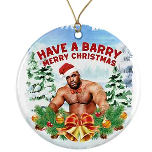 Have A Berry Merry Christmas Ceramic Ornament - Funny Barry Bed Meme - 3 Inch Christmas Tree Round Ornament - Xmas Holiday Decor - String Included - ORNW0117