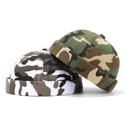 Unisex Breathable Cotton Brimless Skull Cap Beanie Fitted Hat - Summer Casual Streetwear, Retro Roll Cuffs Vintage Urban Portable Docker Hat, Camo Adjustable 22.0-23 inches/56-60cm, Birthday Anniversary Gift