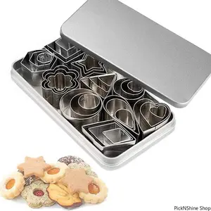 30Pcs/Box Stainless Steel Cookie Cutters Set - Sugar Biscuit Press Stamp Embosser, DIY Fondant Cake Pastry Cutting Mold for Home Baking, Cake Decoration