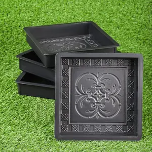 4 Pcs Reusable Large Cobblestone Plastic Concrete Paving Molds Set for Patio Walkways