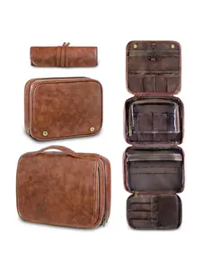 Men's Business PU Wash Bag Large Capacity High-End Waterproof Makeup Organizer, New Style Storage Compartment Cosmetic Pouch