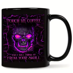 Gothic, Coffee Mug, Skull With Purple Eyes And Lightning Design, Ceramic With Glossy Finish, For Coffee Lovers And Dark Humor Fans, 11 Oz Single Piece