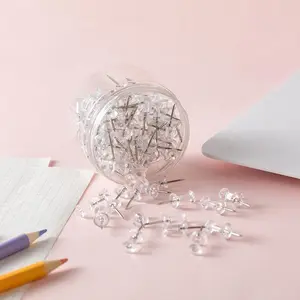 New 100 Piece Transparent Thumbtacks, Plastic Head Design Invisible, Strong Adhesive, No Scratch, Suitable for Bulletin Boards, Corkboards, Maps, Calendars, Photos, Stationery