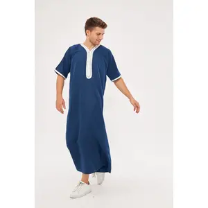 Moroccan Short Sleeve Thobe – Navy Blue