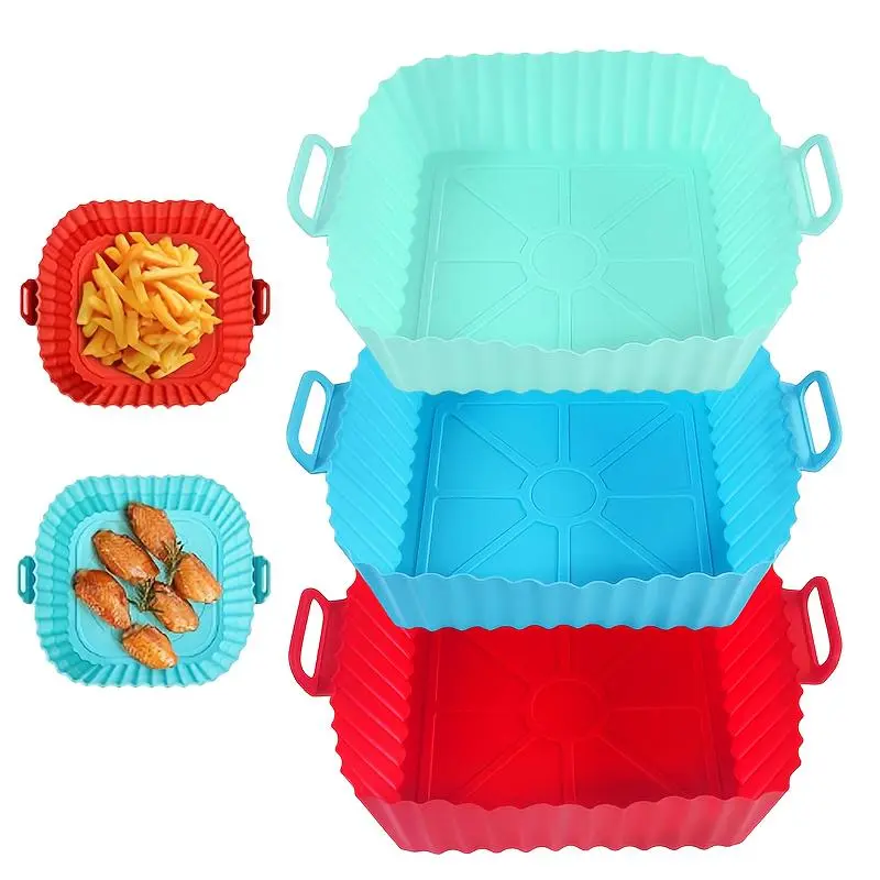 3-Pack 8-Inch Air Fryer Silicone Liners – Reusable Non-Stick Silicone Air Fryer Pot, Heat-Resistant Baking Basket Replacement for Easy Cleaning & Cooking
