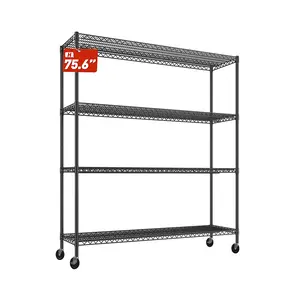 【Deals for you Days】Raybee Movable Storage Shelf 75.6" H Wire Shelving Unit with Wheels Metal Shelves for Garage Rack Pantry Greenhouse Plant Organiser