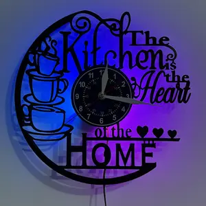 Retro vinyl record wall clock, Led clock, the kitchen is the heart of the home theme design, home decoration, corporate decoration, holiday gifts, birthday gifts, tabletop ornaments, sleep night lights, art collections