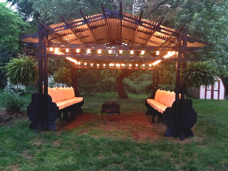 Contemporary Gazebo - Solid Kiln-Dried Wood, Galvanized Steel Roof, Two Over-sized Lounges, Outdoor Use, FSC Certified, Easy Assembly