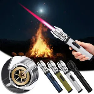 Creative Metal Butane Gas Lighter, 360° Use, Outdoor Windproof High Power Turbine Flashlight Lighter with Safety Lock, Flame Size Adjustable, Suitable for Camping Barbecue Stove, Red Jet Flame Does Not Contain Butane Gas