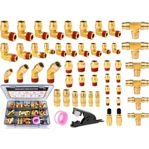 52PCS Brass DOT Air Brake Line Fittings, 1/4" 1/8" 3/8" 1/2" Dot Air Line Fittings, Push to Quick Connect & NPT Thread Tube Air Hose Fittings Repair Kit for Truck Industrial Air System (52pcs)
