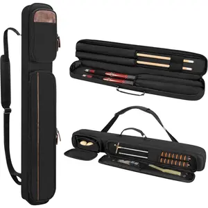 2x2 Pool Cue Case Holds 2 Butts and 2 Shafts, Soft Padded Billiard Pool Cue Stick Carrying Bag with Handle and Detachable Shoulder Strap, Front Accessory Pocket, Black