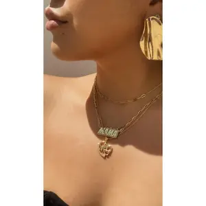 Mom Heart Gold Plated with CZ Stones Necklace - Gold