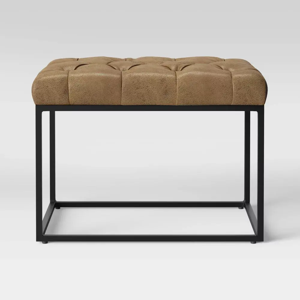 Trubeck Tufted Metal Base Ottoman Faux Leather Brown - Project 62