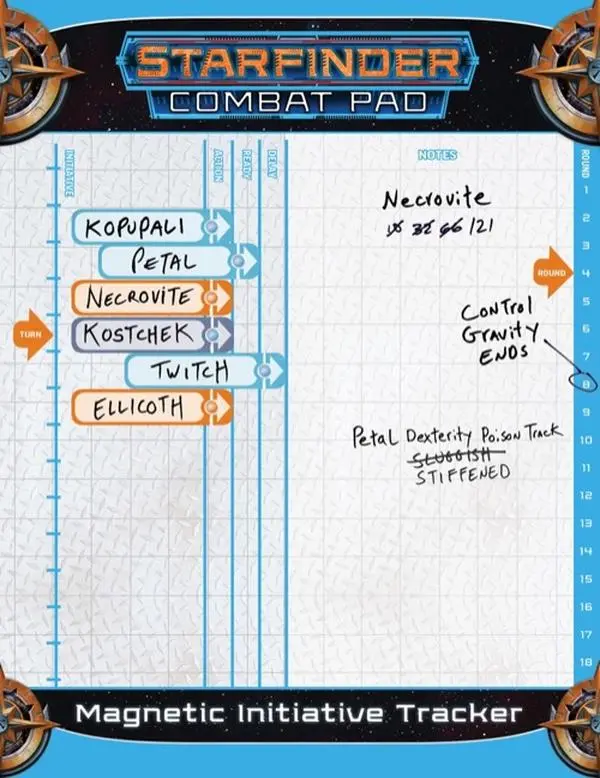 Paizo PZO7106 Starfinder Combat Pad Book - Magnetic Wet-Dry Erase Board, Initiative Order Track Notebook for Battle, Game Master Roleplaying Office Stationery (for Foes Tracking)