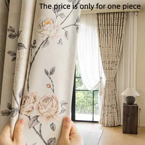 1pc European Print Textured Thick Soft Curtain for Windows, Floral Rose Pattern, Good Light Blocking and Insulation, Suitable for Bedroom Decor, Semi-Sheer Floor-To-Ceiling Window