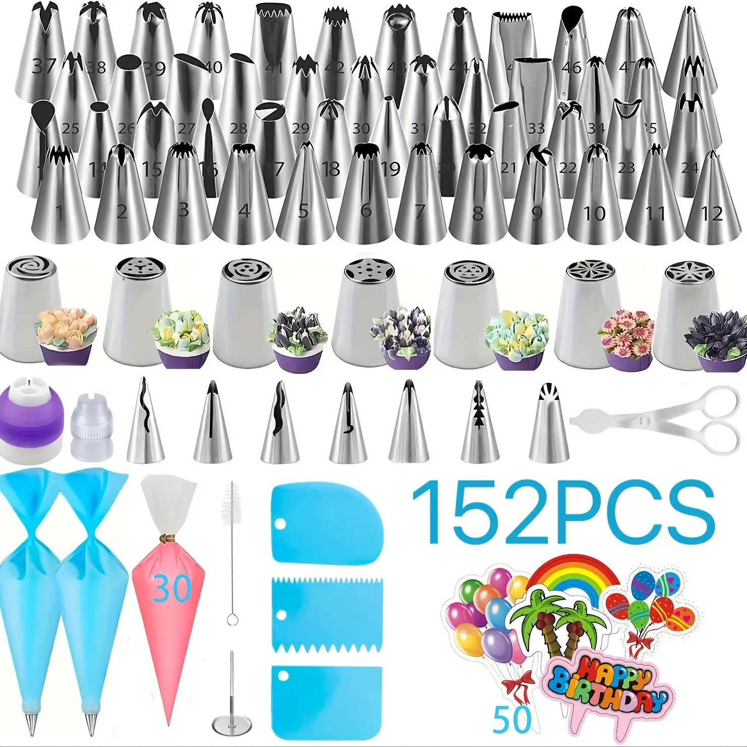 152-Piece Cake Piping Nozzles Tips Set, Multiple Nozzles, Cake Decorating Kit, Cake Carving Tools, Pastry Decorating Tools, Stainless Steel Material, Baking Supplies, Professional Quality, Cake Decoration Supplies