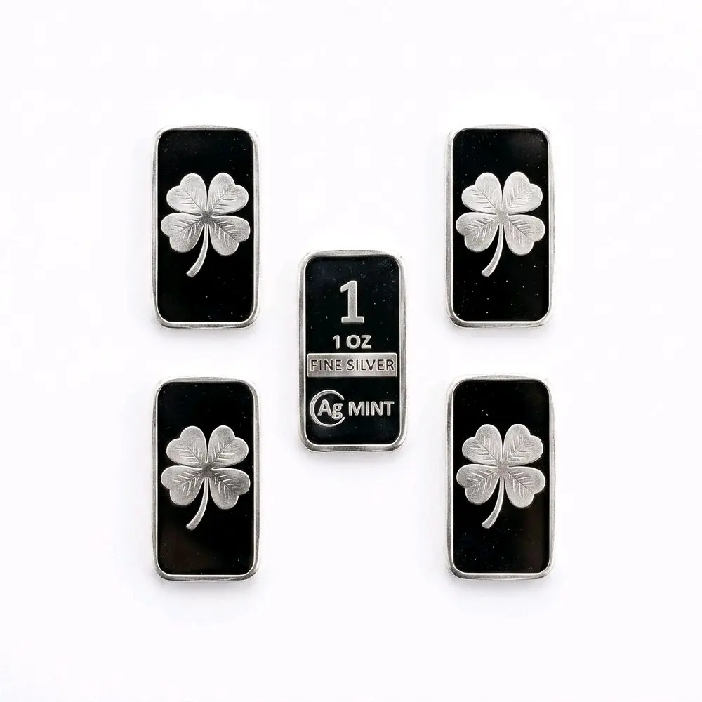 Lot of 5 One Gram .999 Silver Four Leaf Bars