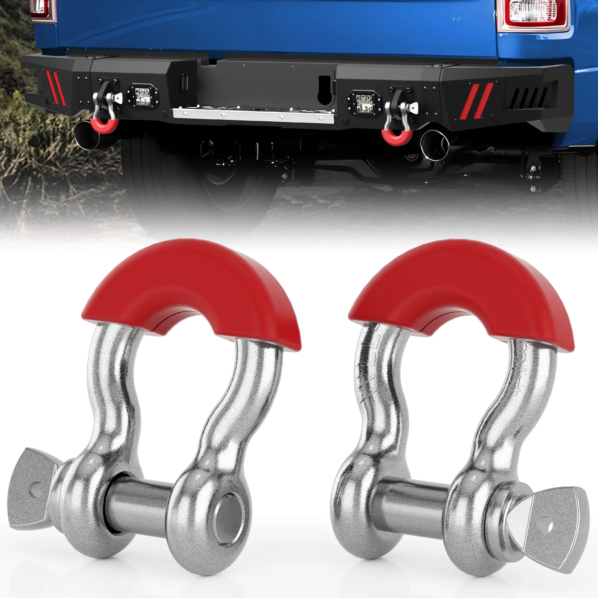 POFENZE Pair Pack 3/4" D-Ring Shackles, Heavy Duty Recovery Tow Shackles for Off-Roaders, Compatible with Tow Strap, Winch, Off-Road Jeep Truck Pickup Vehicle, Inches