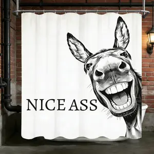 Funny Cartoon Donkey Shower Curtain with Hooks - Humorous Animal Design Bathroom Decor, Polyester Fabric, Machine Washable - Easy Installation for Bathtub or Bathroom, Funny Shower Curtain, Gift Idea, Whimsical Style