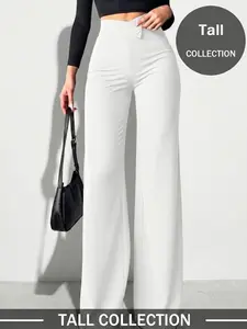 Women's Tall Casual Elegant Straight Leg Pants, Asymmetrical V Waistline, Perfect for Daily Wear, Office, Dates, Holidays, Womenswear