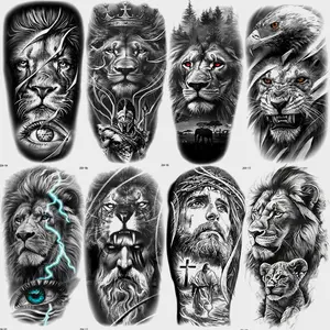 8-Piece Temporary Tattoo Set, Tattoo for Beginners, Waterproof Lion Eagle Jesus Warrior Design, Sweat-Resistant Realistic Tattoos for Men & Women