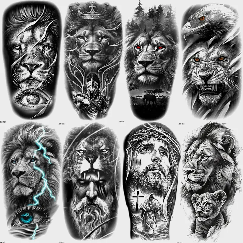 8 Sheets Jesus Lion Temporary Tattoo Stickers, Waterproof Eagle Eye Design, Realistic Long-Lasting Body Art Tattoos for Men & Women, Senior Elite Fake Tattoos, Ephemeral Tattoos