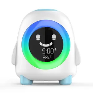 2025 new cute smart table clock digital alarm clock kids sleep trainer colorful night light cartoon children desk clock snooze function