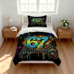 2/3pcs Street Art Game Controller Duvet Set, Trendy Print, Cool Bedroom Atmosphere, Gaming Lovers Bedding, Includes Fillers