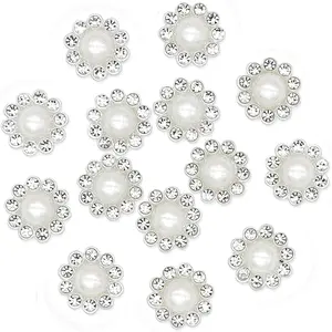 50 count Rhinestone Faux  Buttons Accessory Decoration Craft for DIY Scrapbooking Embellishments Wedding Bouquet Flower Centre Home Decor 14mm ()