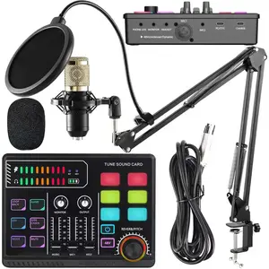 Podcast Equipment Set with Integrated Audio Interface, Dj Mixer & Studio Condenser Mic, Ideal for Live Streaming, Recording, Gaming, Singing
