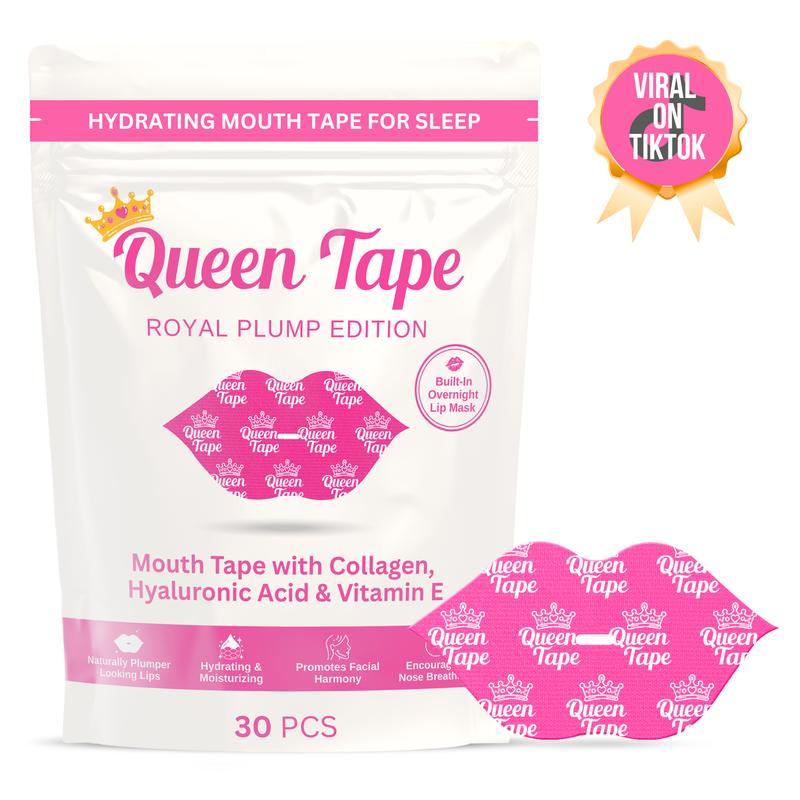 Queen Tape - Hydrating & Moisturizing Mouth Tape For Sleep - Royal Plump Edition - Lip Plumping - Mouth tape with Collagen Hyaluronic Acid & Vitamin E - Built in Lip Mask - Royal Lips - One Month Supply
