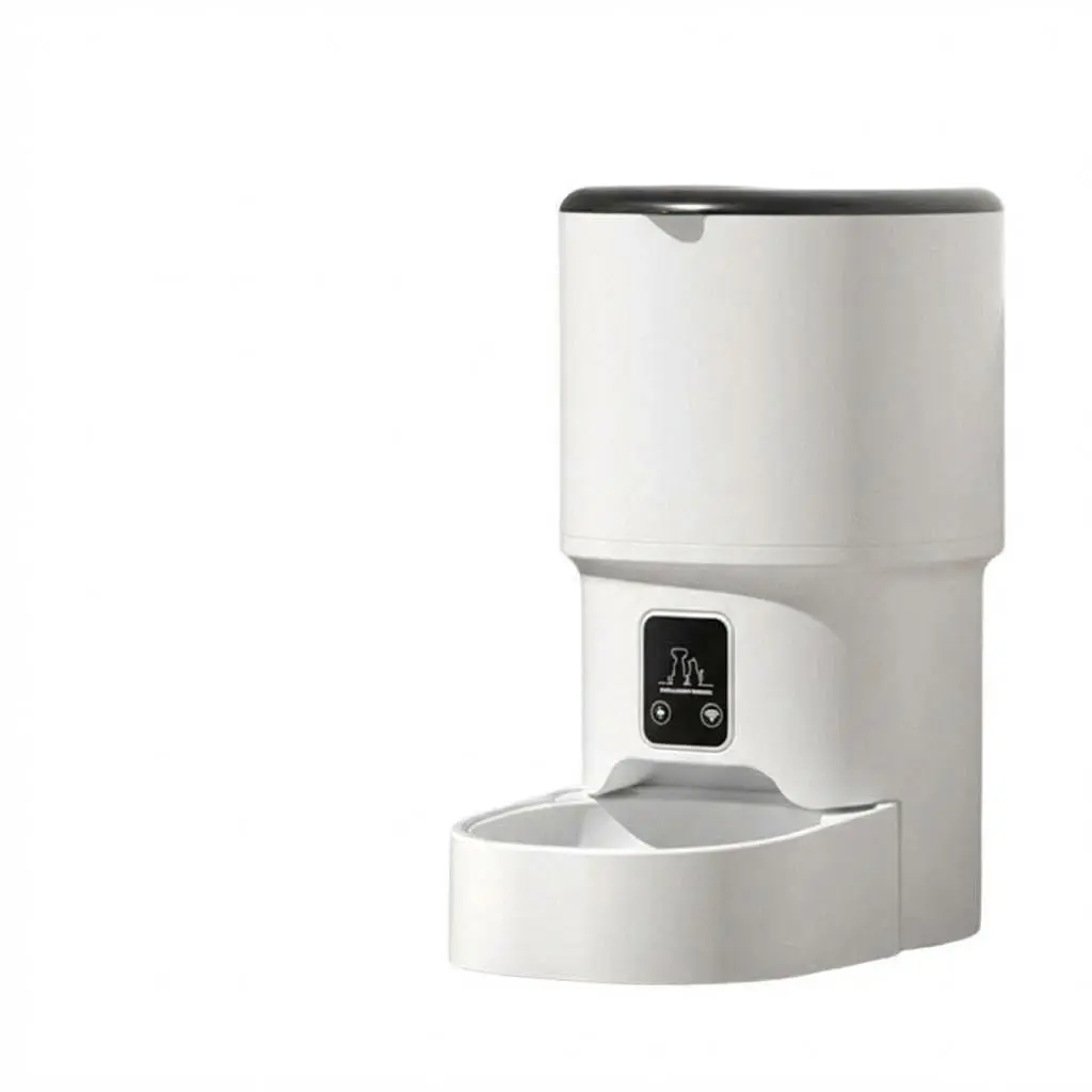 White Smart 4L Programmable Automatic Cat-Dog Dry Food Feeder Indoor Furniture - Dual Power System, Customized Feeding, 1-6 Meals/Day Timing, Control Panel, USB Included, 3 Batteries Compatible, Locking Translucent Lid, Easy Maintenance, Prevents Clogs