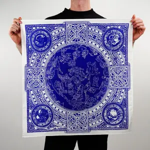 Celestial Print Scarf Lightweight Wrap Soft Cotton Neckerchief Stylish Gift Seasonal Fashion Accessory Unisex 24x24 Inches Blue Design