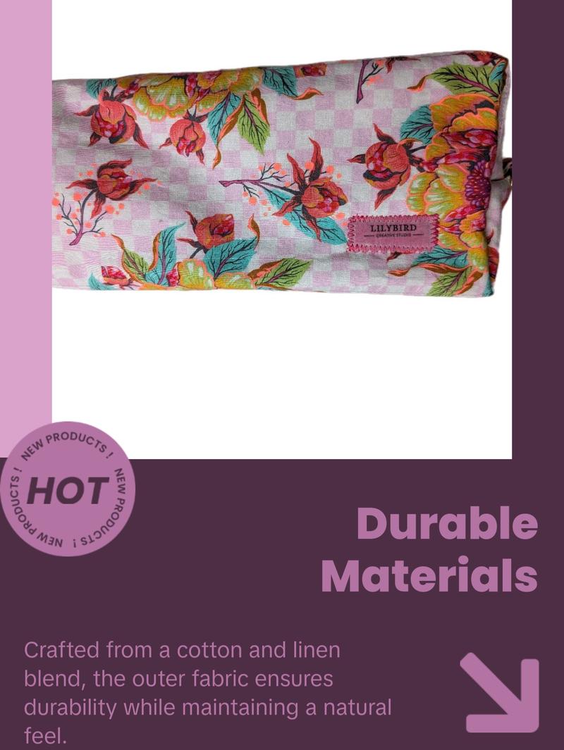 Pink Peony Anything Bag - Floral and leaf pattern with large peony motif on pink checkered background and gold colored hardware