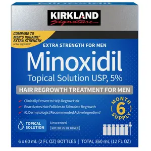 Kirkland Signature Minoxidil 5% for Men Extra Strength Hair Loss & Regrowth Treatment 6-Month 12 Fl Oz with Precision Dropper Applicator Dermatologist Recommended