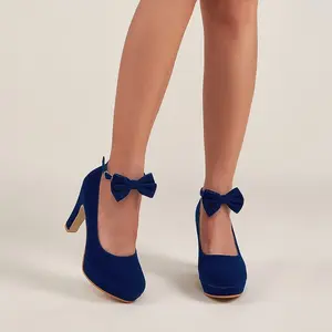 Women's Platform High Heel Dress Pumps Ankle Strap Bows Chunky Heels for Party Wedding Prom Fashion Classy Heeled Elegant Bowknot High Heel Shoes Girl Black Footwear Stylish Rubber Buckle Bridal Sandals