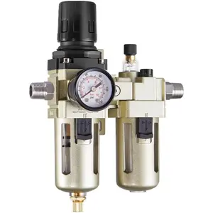 VEVOR Air Compressor Filter Regulator Lubricator (FRL), 3/8 NPT Air Compressor Water Separator, Semi - Auto Drain Air - Drying System with 5m Brass Filter Element, 145PSI Max Working Pressure, Poly BowlVEVOR Super Brand Day