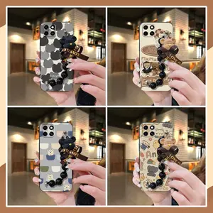 Simplicity Anti-knock Phone Case For infinix X6512/Smart6 HD Back Cover Bear bracelet Dirt-resistant Skin-friendly feel Cartoon Black pearl pendant Waterproof soft case