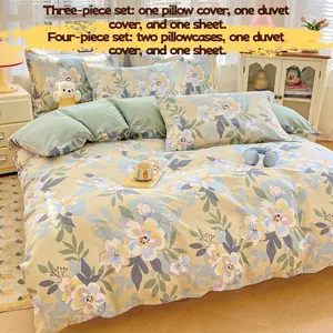 4pcs/3pcs Floral Print Home Bedding Set for Spring & Summer, Includes Pillowcase Duvet Cover & Bed Sheet, Washable Bed Linen for Students
