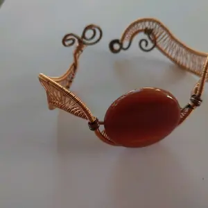 Copper and Carnelian Handmade Bracelet with Intricate Wirework and Oval Carnelian Stone for Unique Jewelry